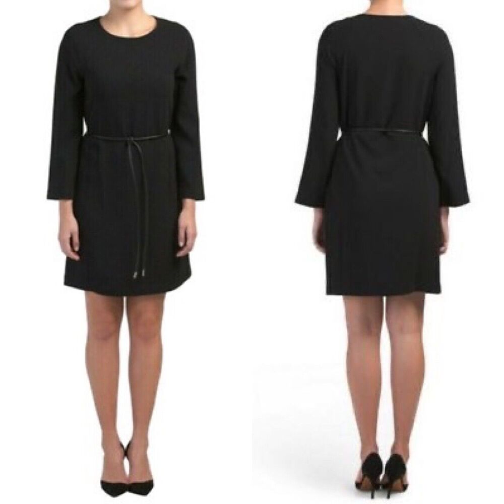 Theory Size L Maxyne Crepe Shift Dress Raglan 3/4 Sleeve Black